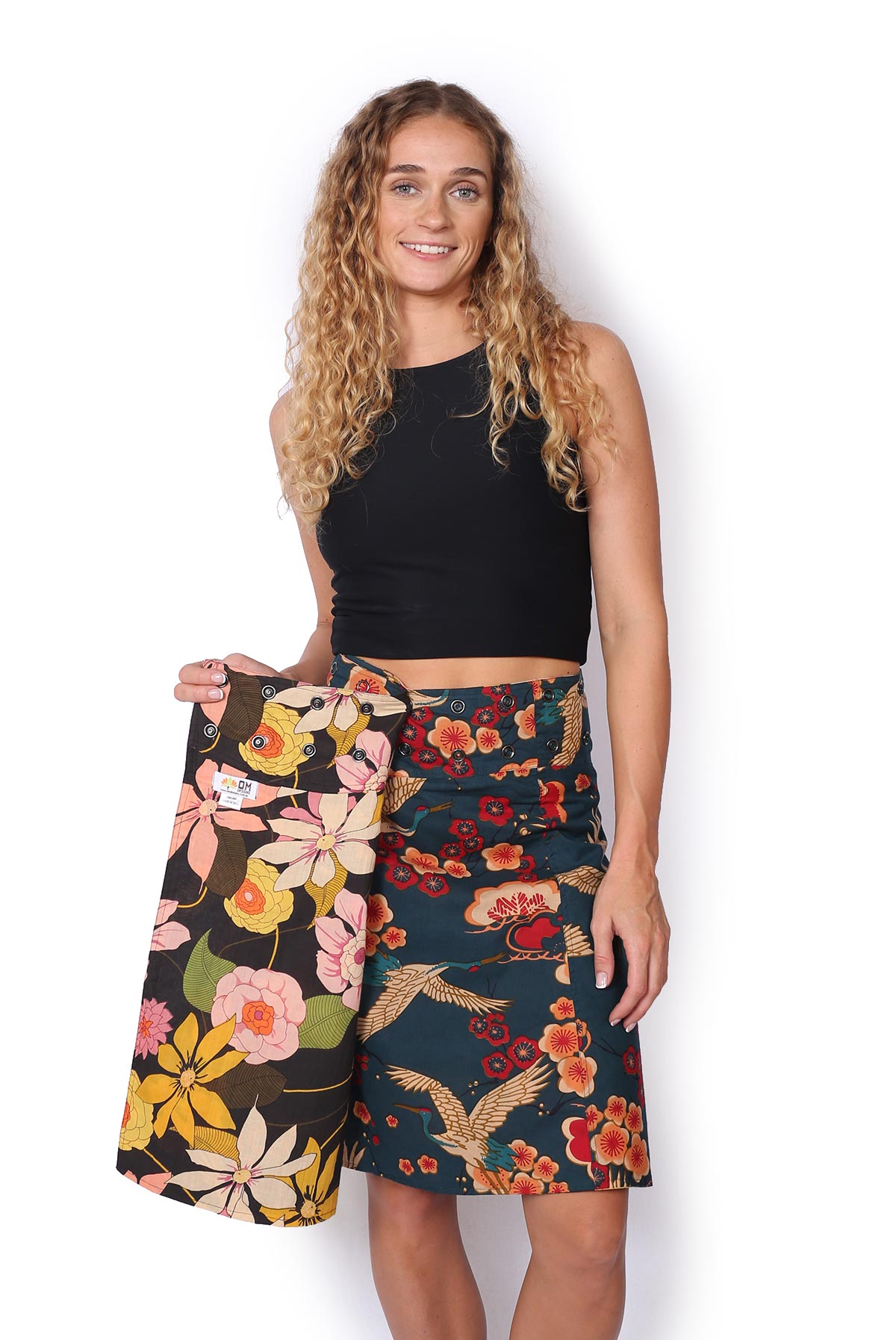 Chameleon Reversible Skirt - EXOTIC VIBES / CHERRY BLOSSUM CRANES - Image 3