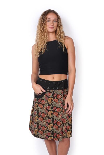 New Energy Reversible Skirt Long - BLACK GARDEN / HIBISCUS