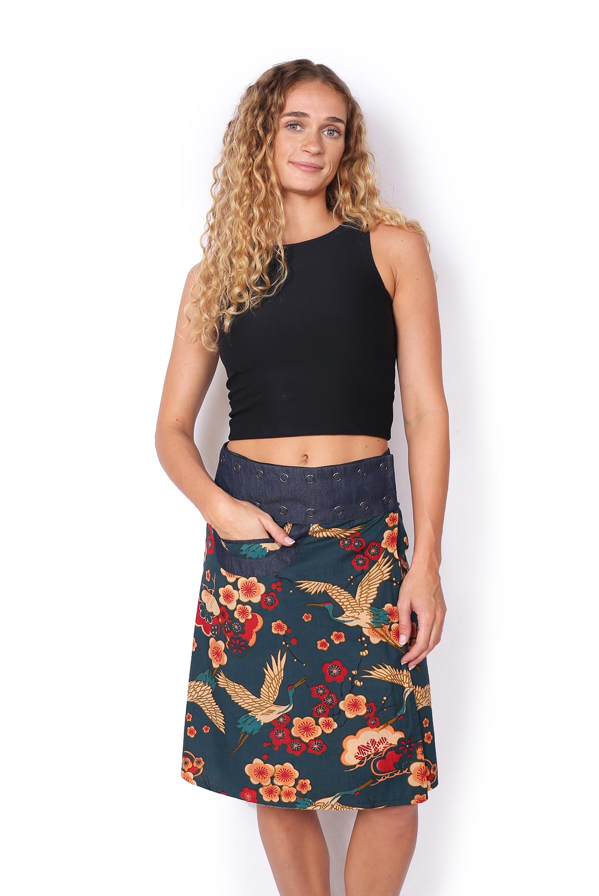 New Energy Reversible Skirt Long - CHERRY BLOSSUM CRANES / EXOTIC VIBES