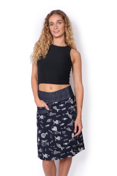 New Energy Reversible Skirt Long - NAVY FISH / CROCODILES
