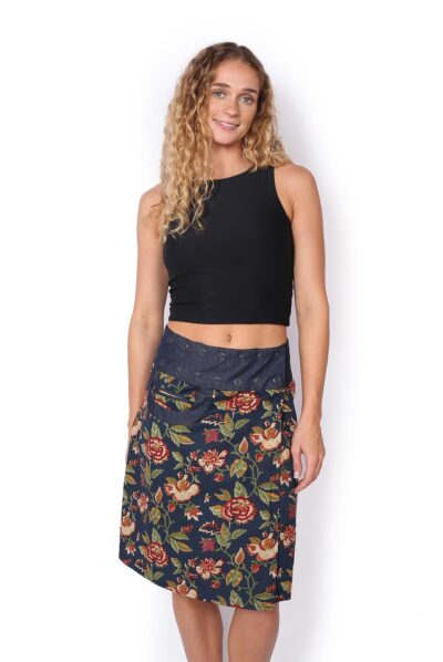 New Energy Reversible Skirt Long - NAVY FLORALS / POPPY ORANGE