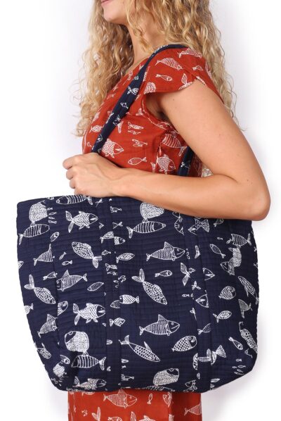 Om Tote Bag - NAVY FISH