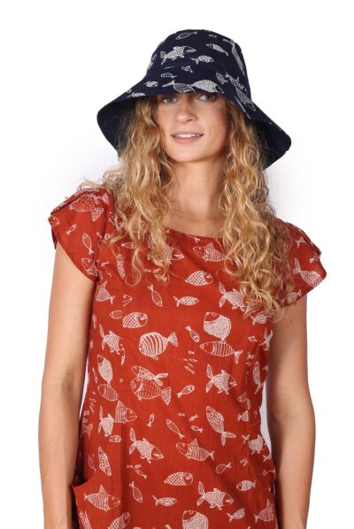 Om Adjustable Reversible Hat - NAVY FISH