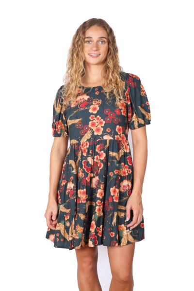 Manali Dress Short - CHERRY BLOSSUM CRANES