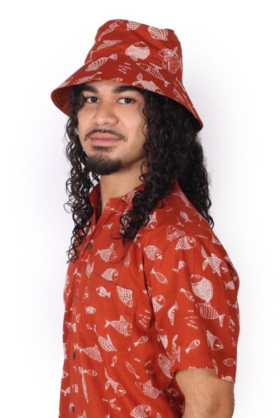 Om Reversible Bucket Hat - OCHRE FISH