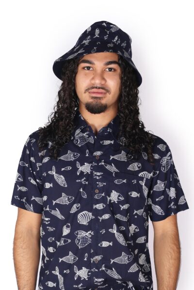 Om Reversible Bucket Hat - NAVY FISH
